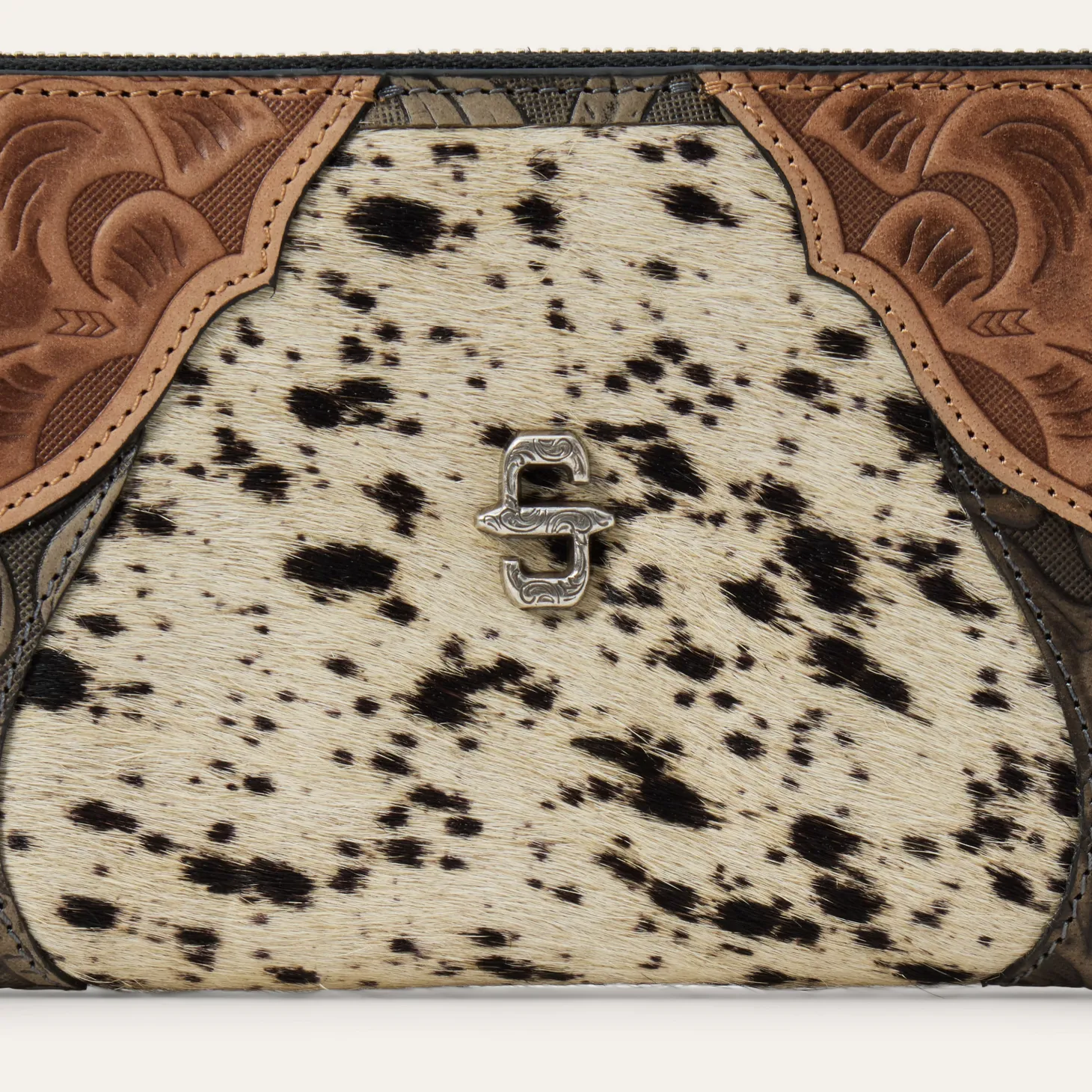 Hair-On-Hide Tooled Zip Wallet