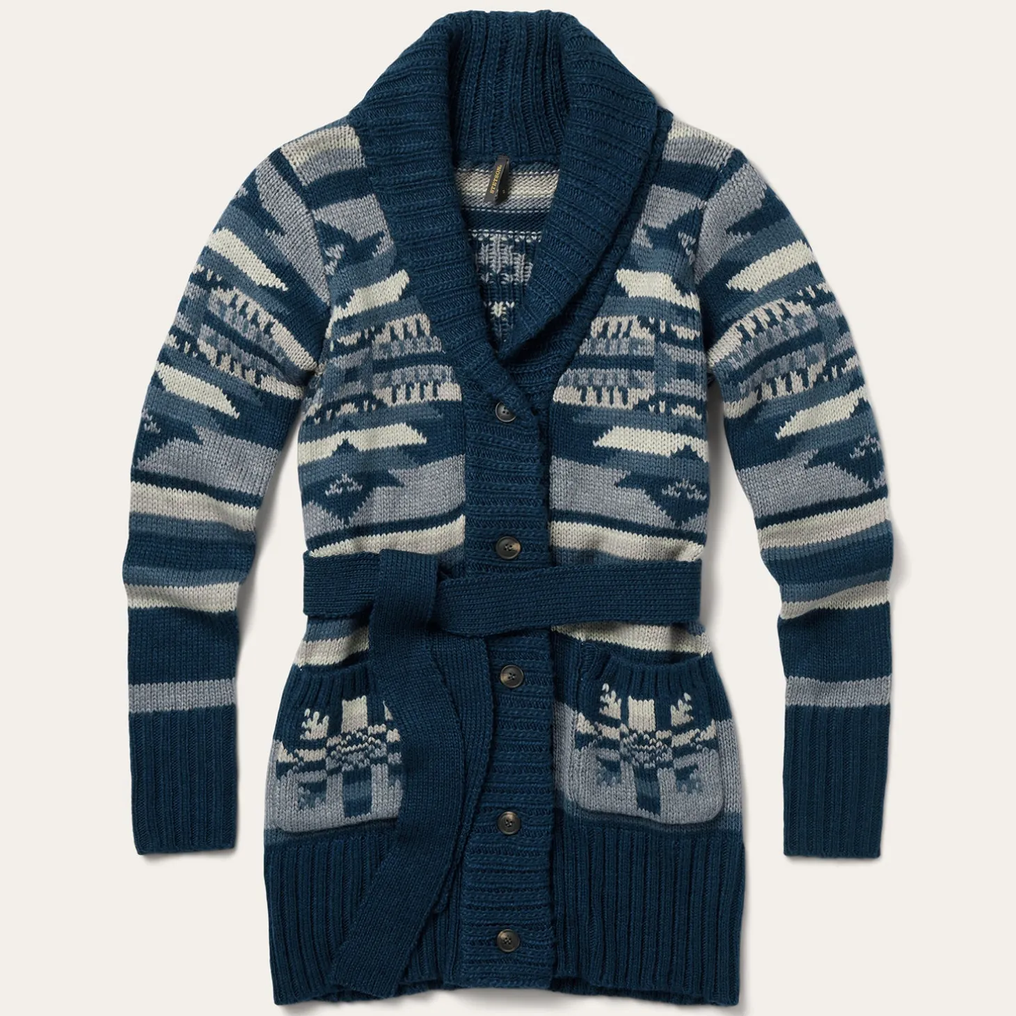 Indigo Aztec Belted Cardigan