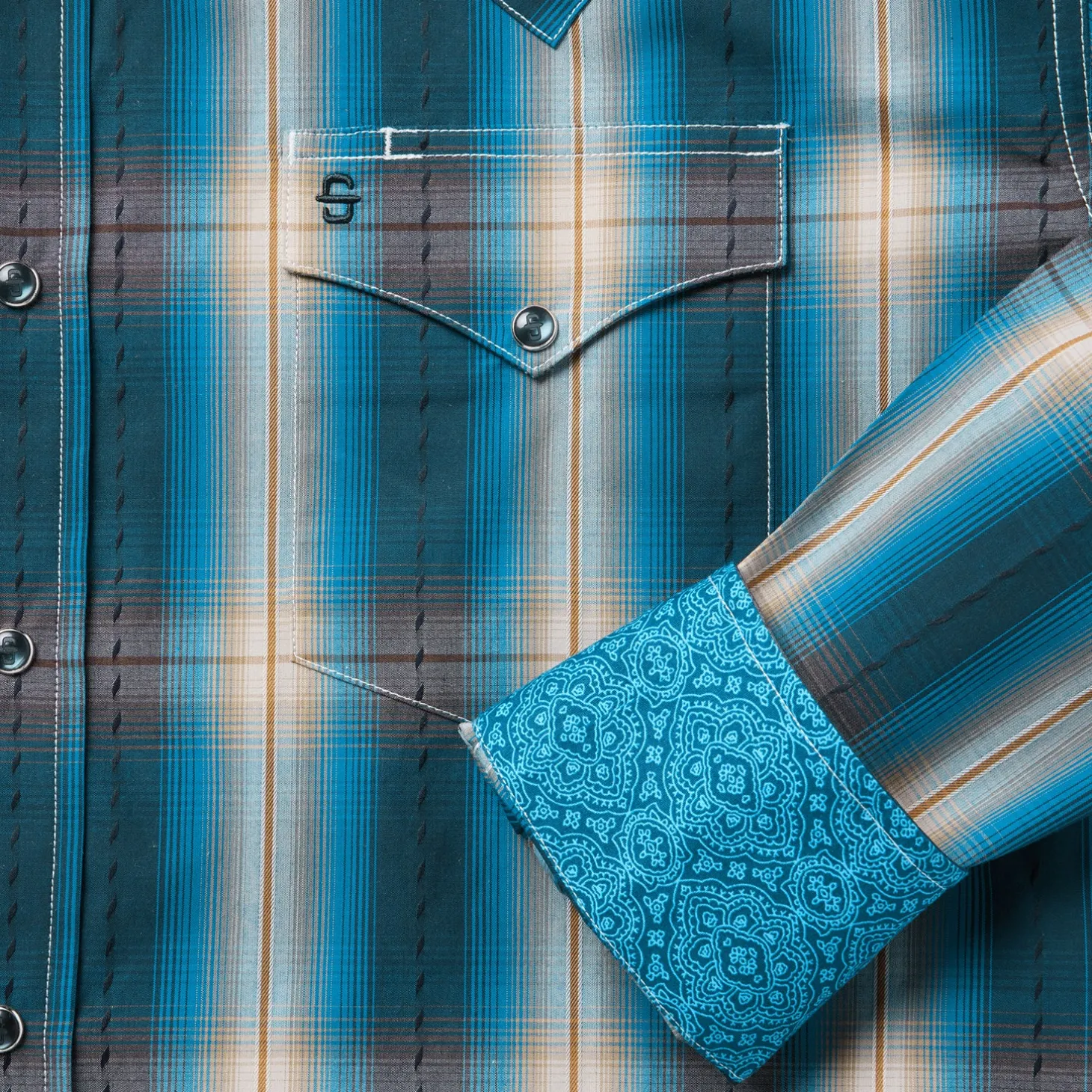 Marine Ombre Plaid Western Shirt