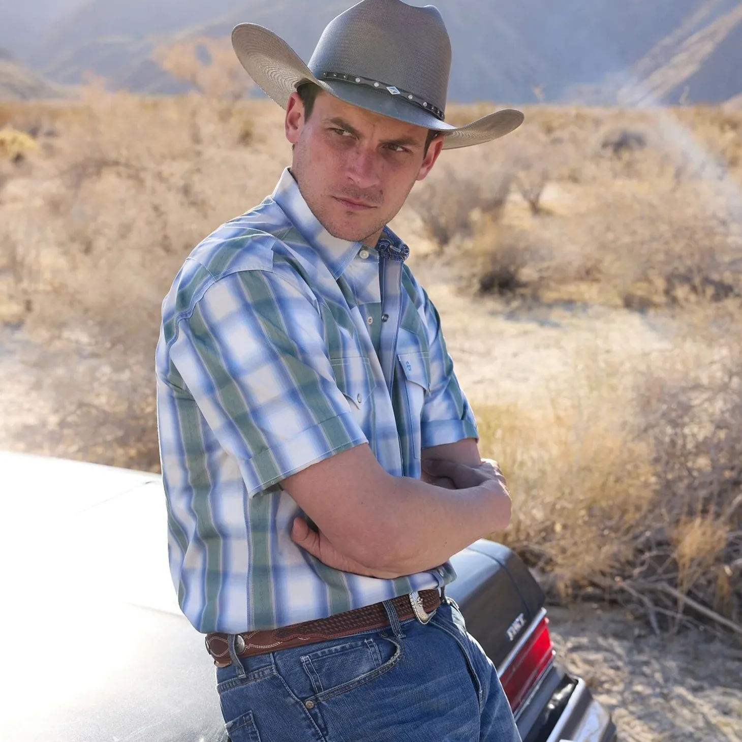Moss Plaid Short-Sleeve Western Shirt