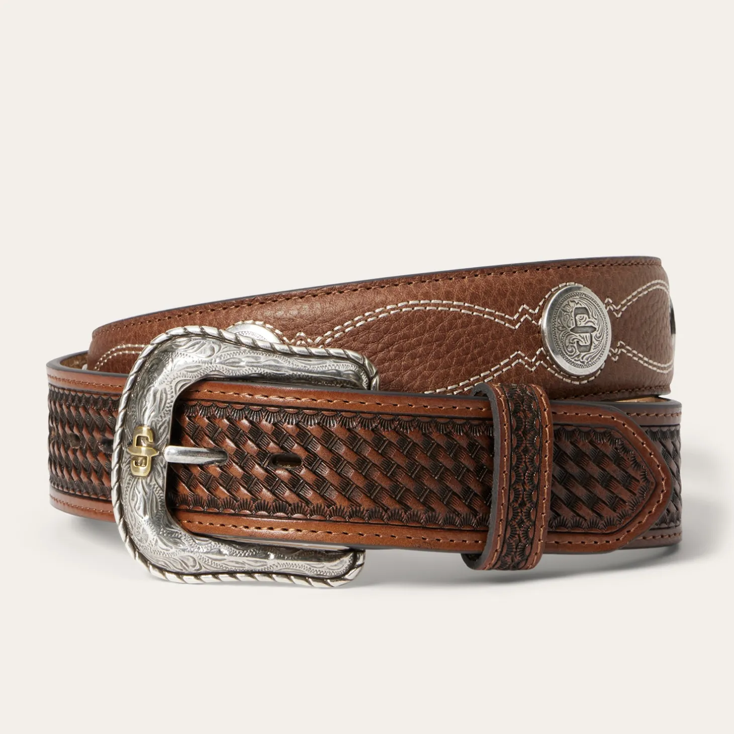 Pebble Leather Basket Weave Tabs Belt