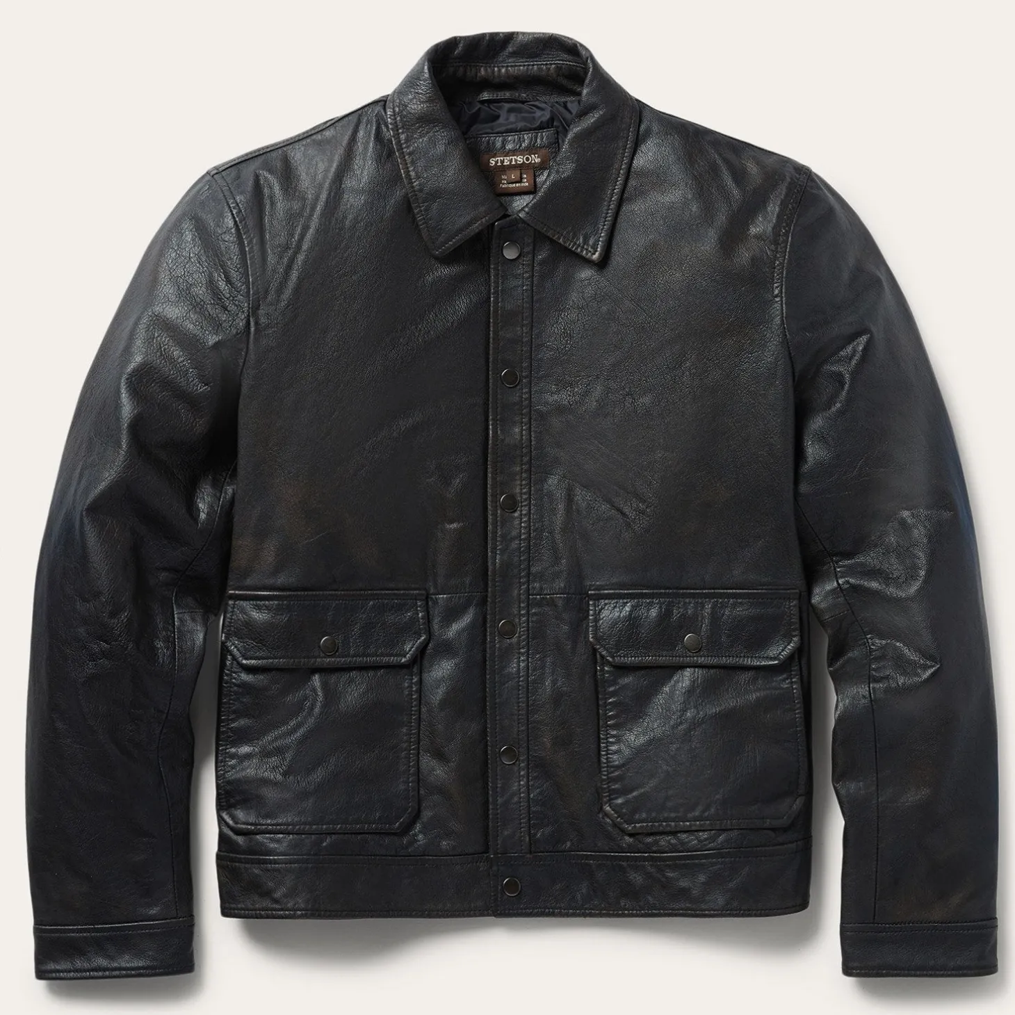 Snap Front Leather Jacket