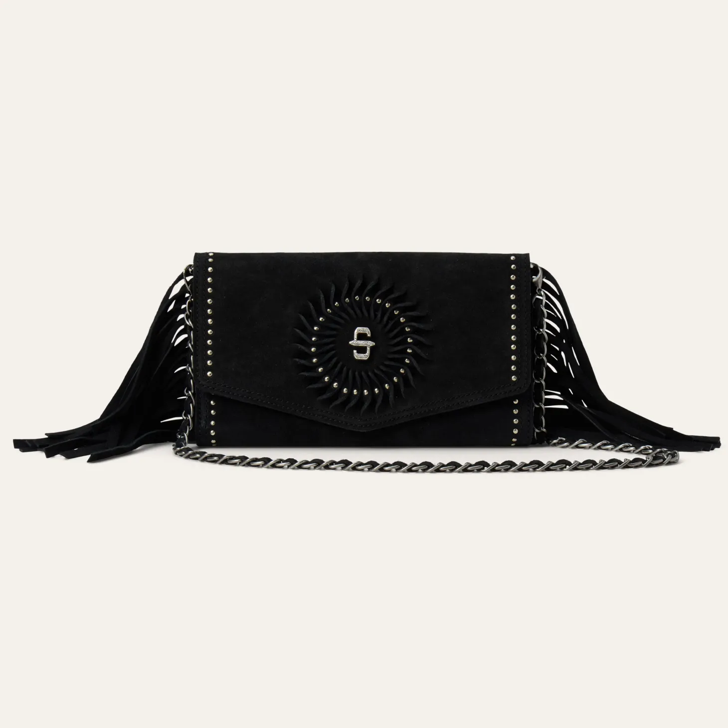 Spiral Suede Fringed Clutch