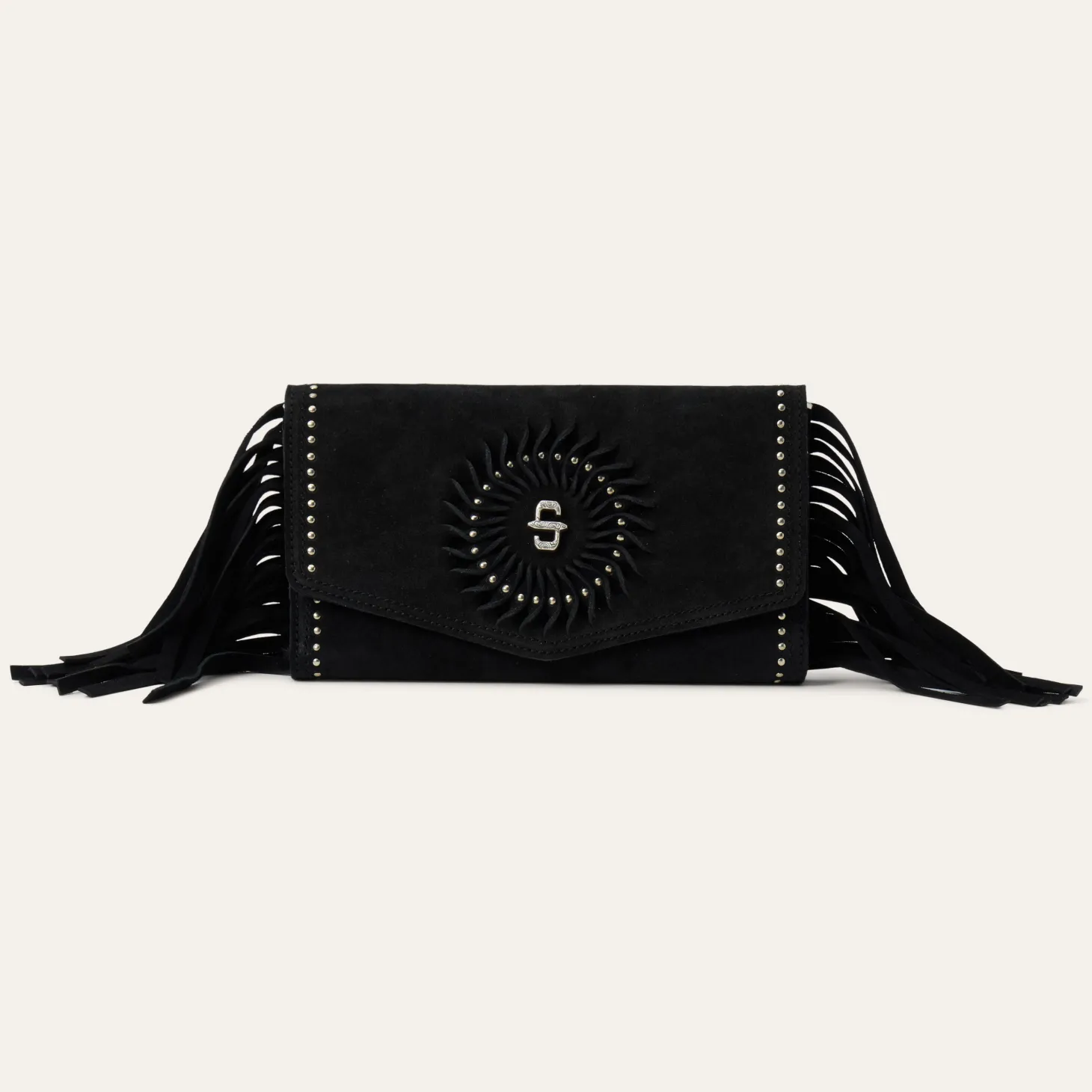 Spiral Suede Fringed Clutch