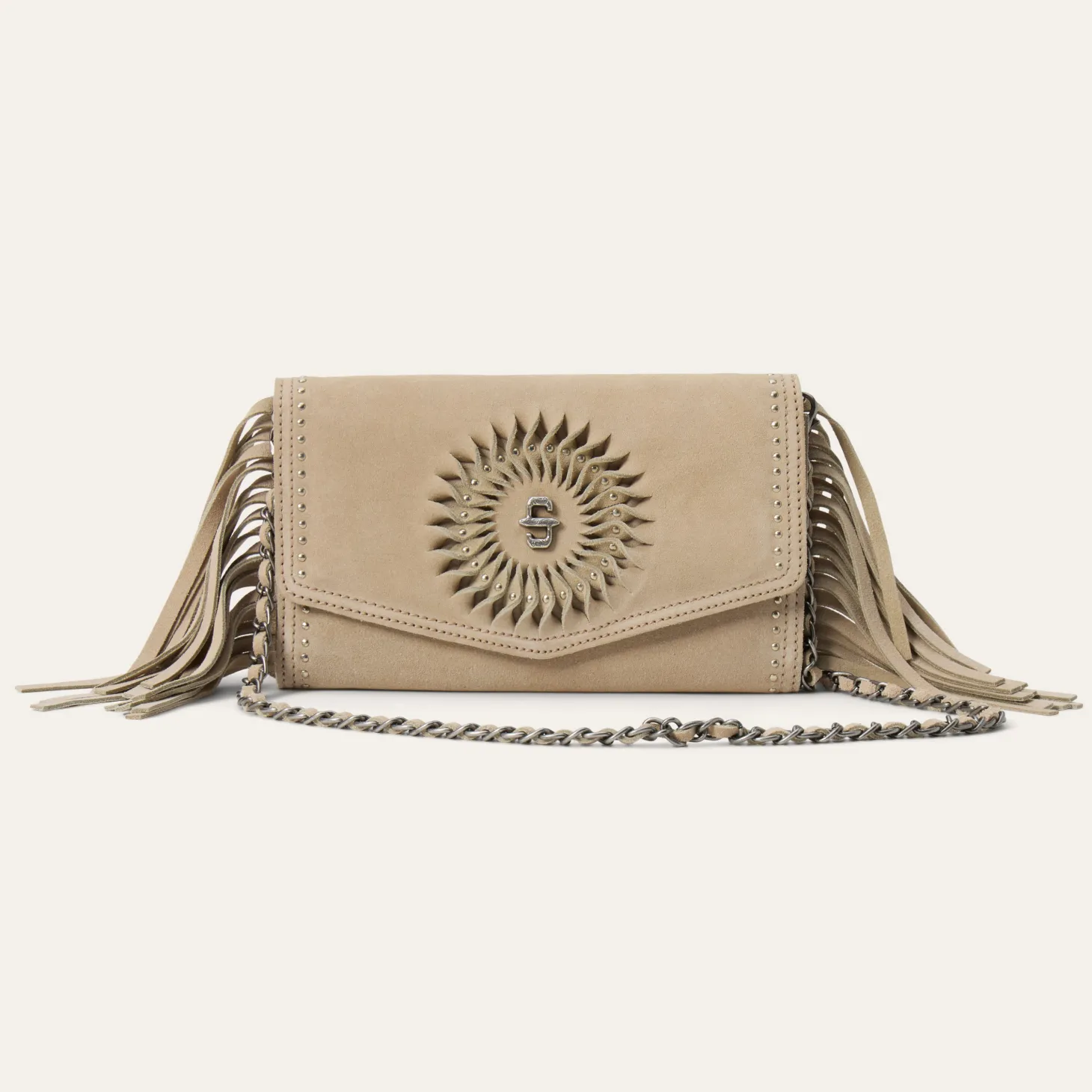 Spiral Suede Fringed Clutch