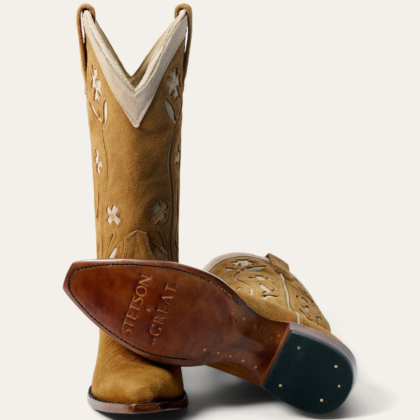 Stetson & THE GREAT. Suede Floral Cowboy Boot