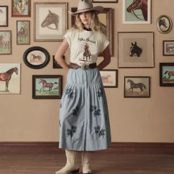 Stetson & THE GREAT. The Chambray Embroidered Highland Skirt