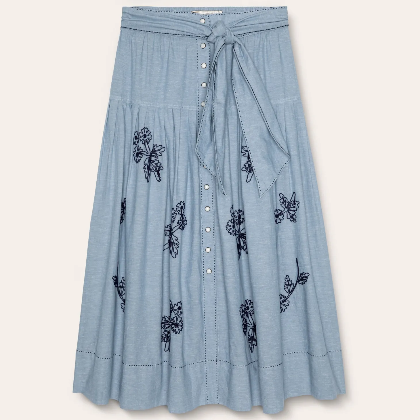 Stetson & THE GREAT. The Chambray Embroidered Highland Skirt