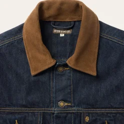 Suede Collar Raw Denim Jacket