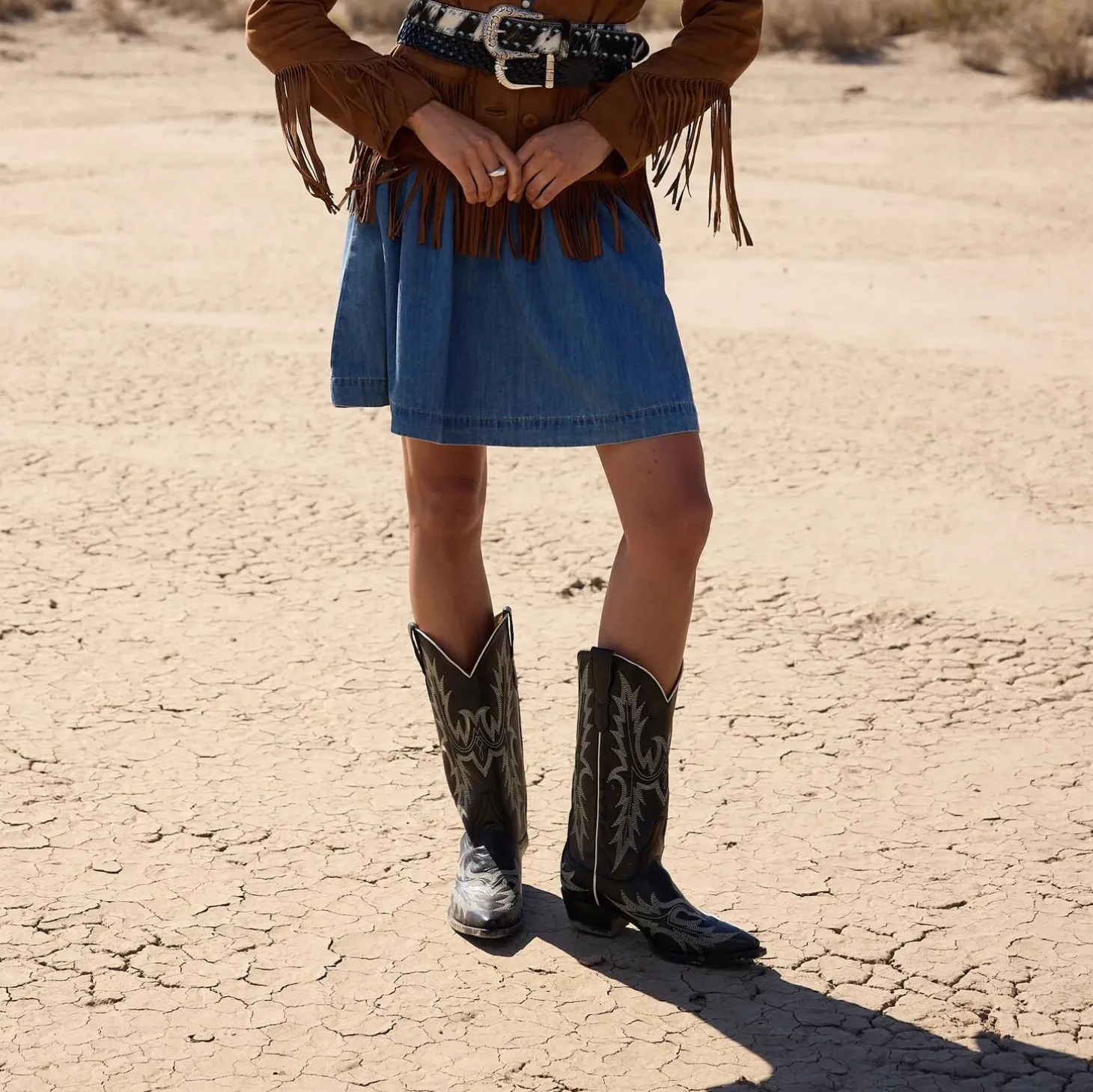 Tina Black & White Flame Embroidered Cowboy Boot