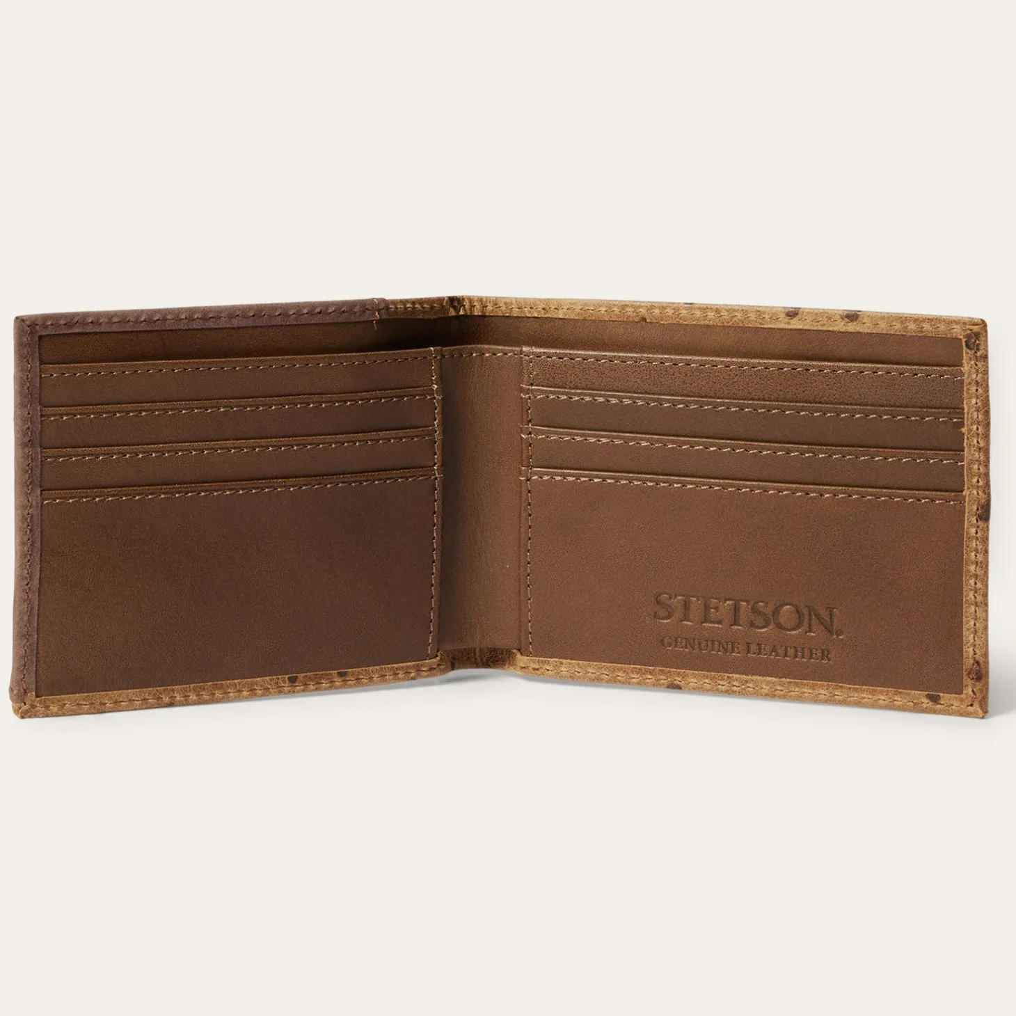Tooled Embossed Ostrich Bi-Fold Wallet