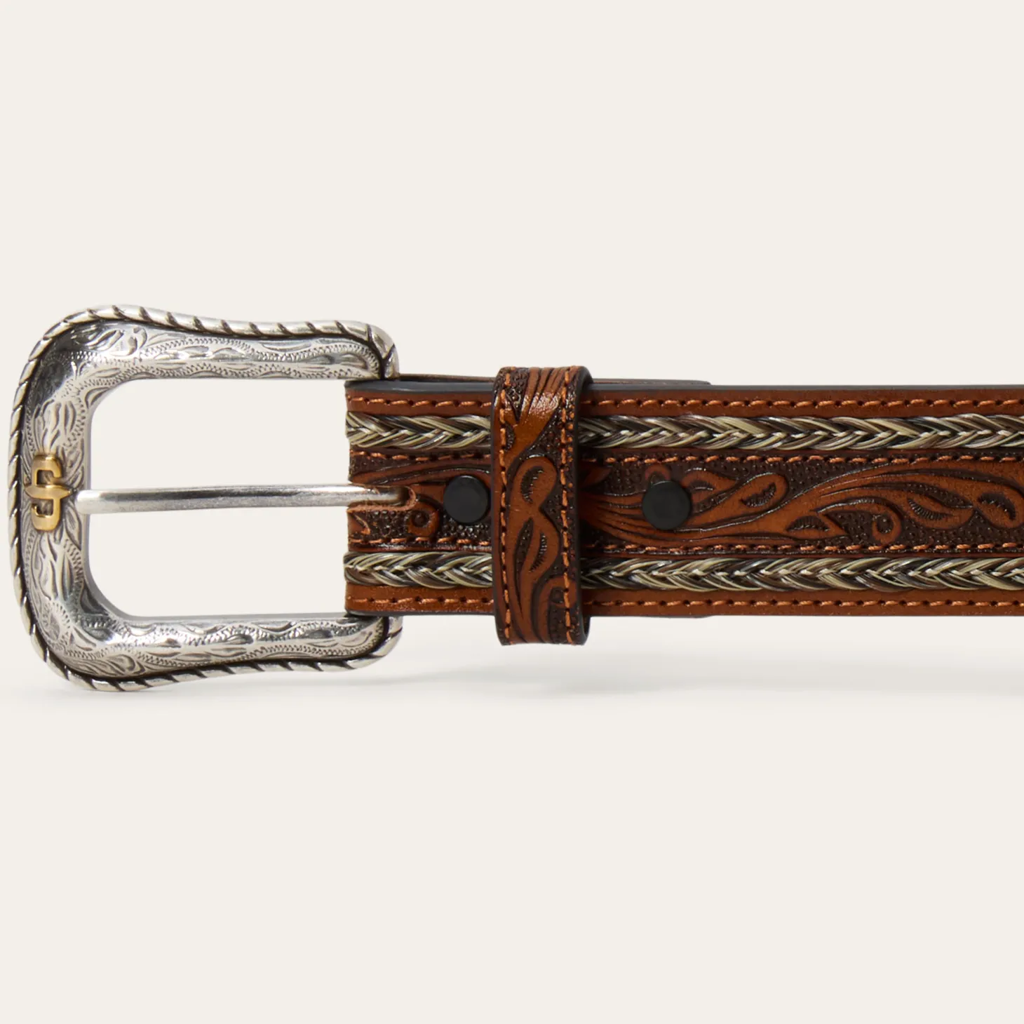 Tooled Horse Hair Braided Edge Belt