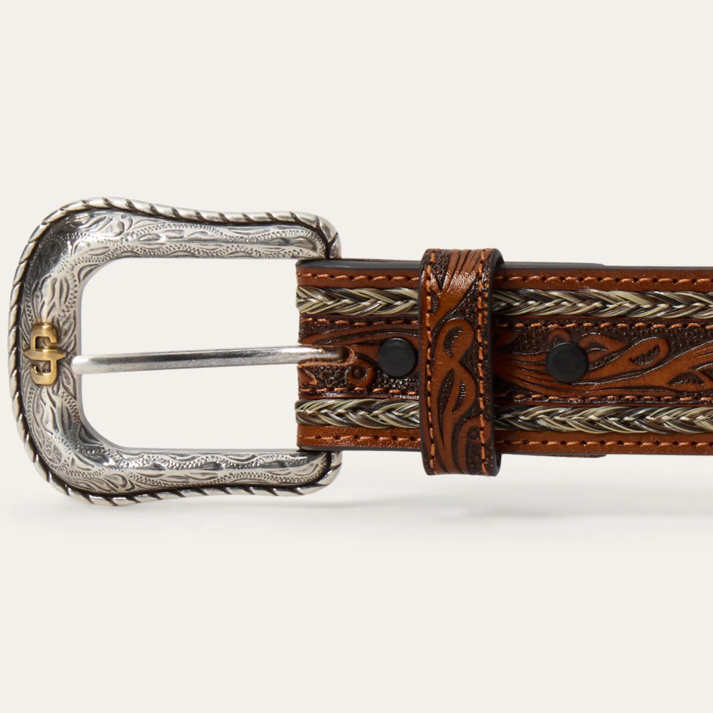 Tooled Horse Hair Braided Edge Belt