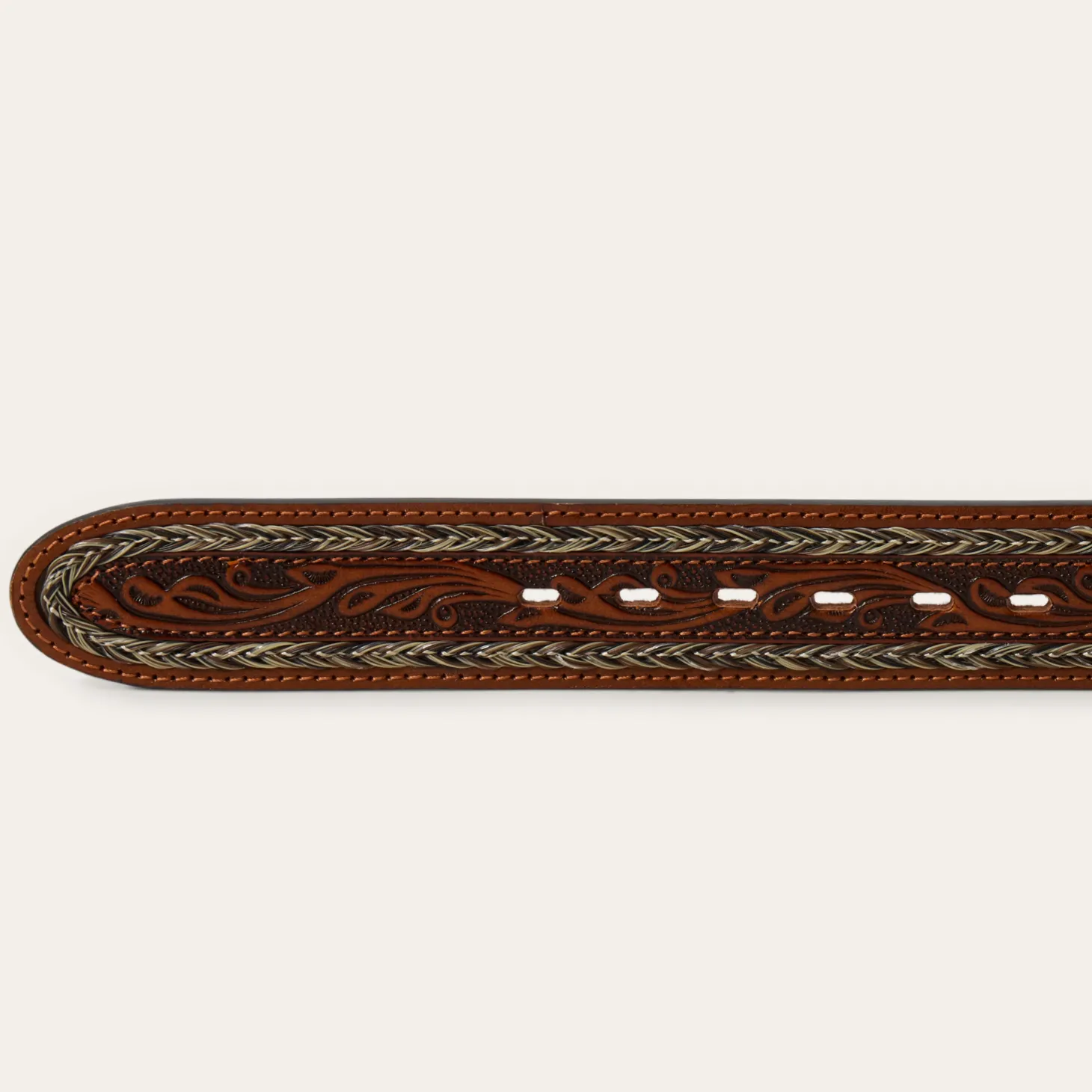 Tooled Horse Hair Braided Edge Belt