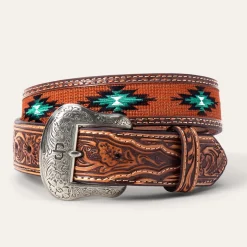 Tooled Tab Embroidered Belt