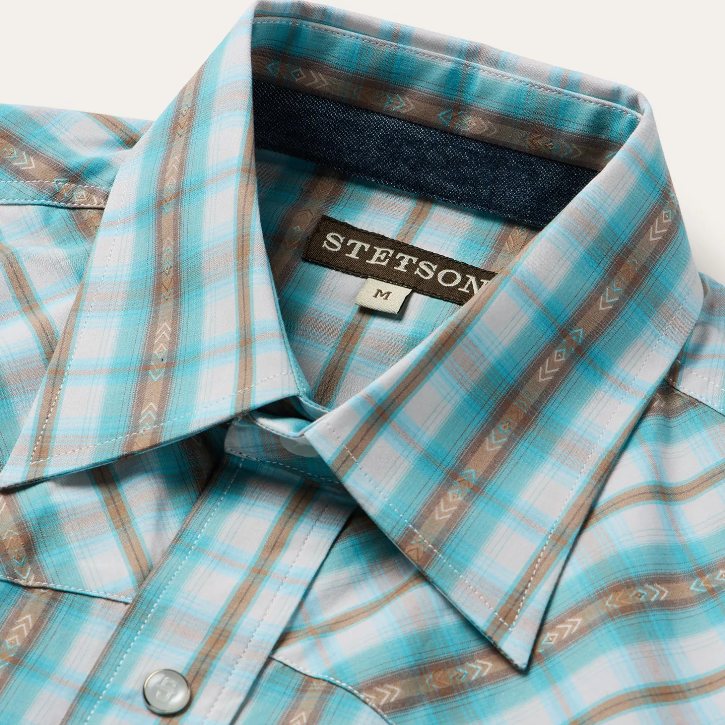 Turquoise Plaid Short-Sleeve Western Shirt