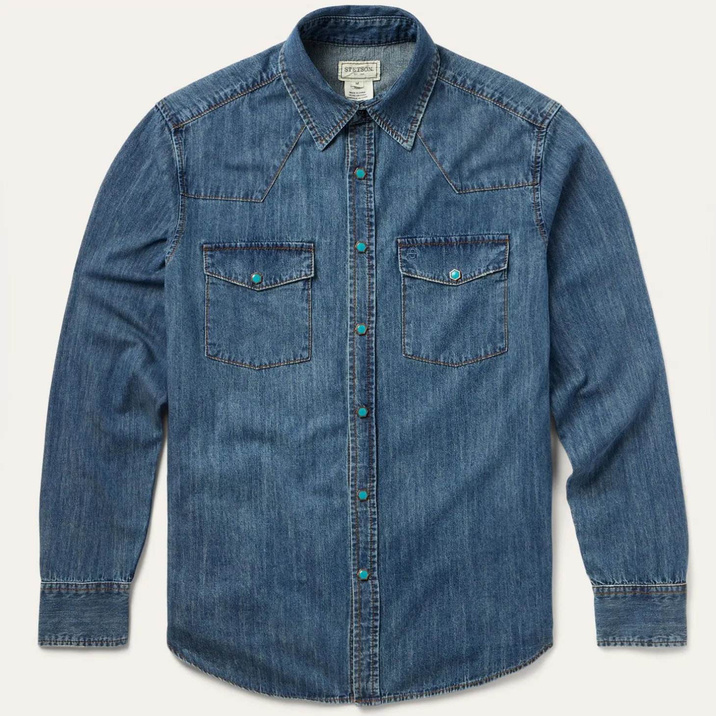 Turquoise Snap Lightweight Denim Shirt