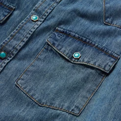 Turquoise Snap Short Sleeve Denim Shirt
