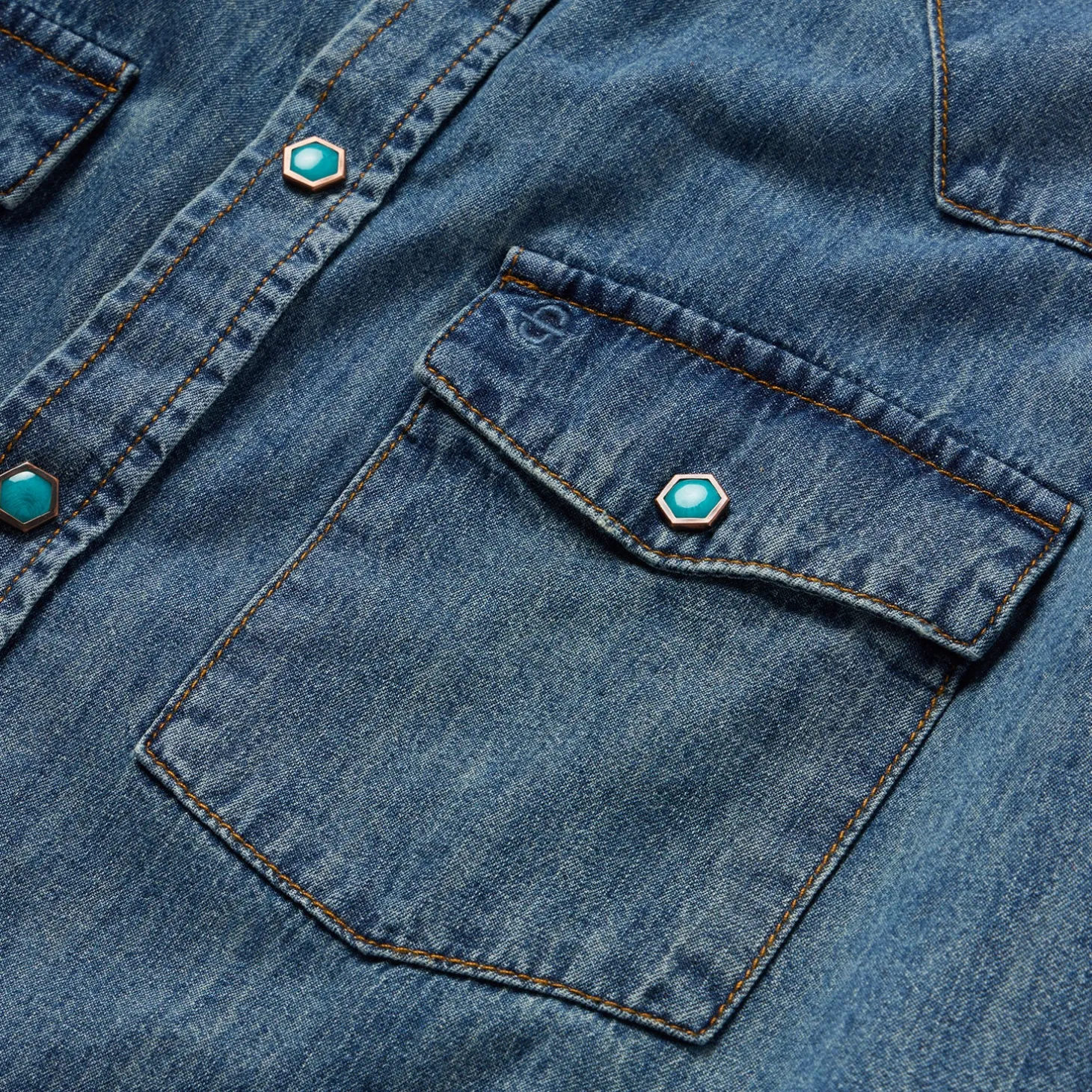 Turquoise Snap Short Sleeve Denim Shirt