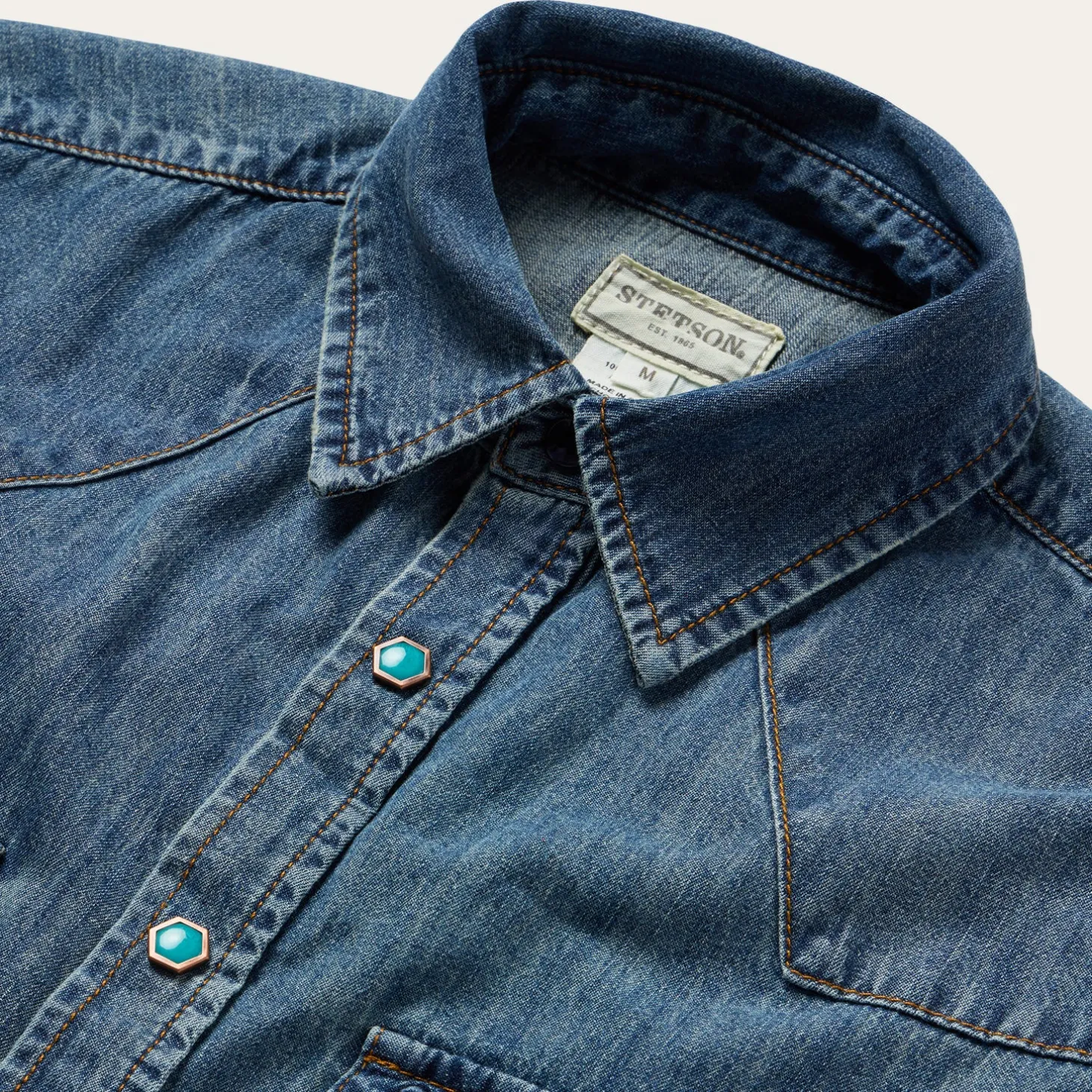 Turquoise Snap Short Sleeve Denim Shirt