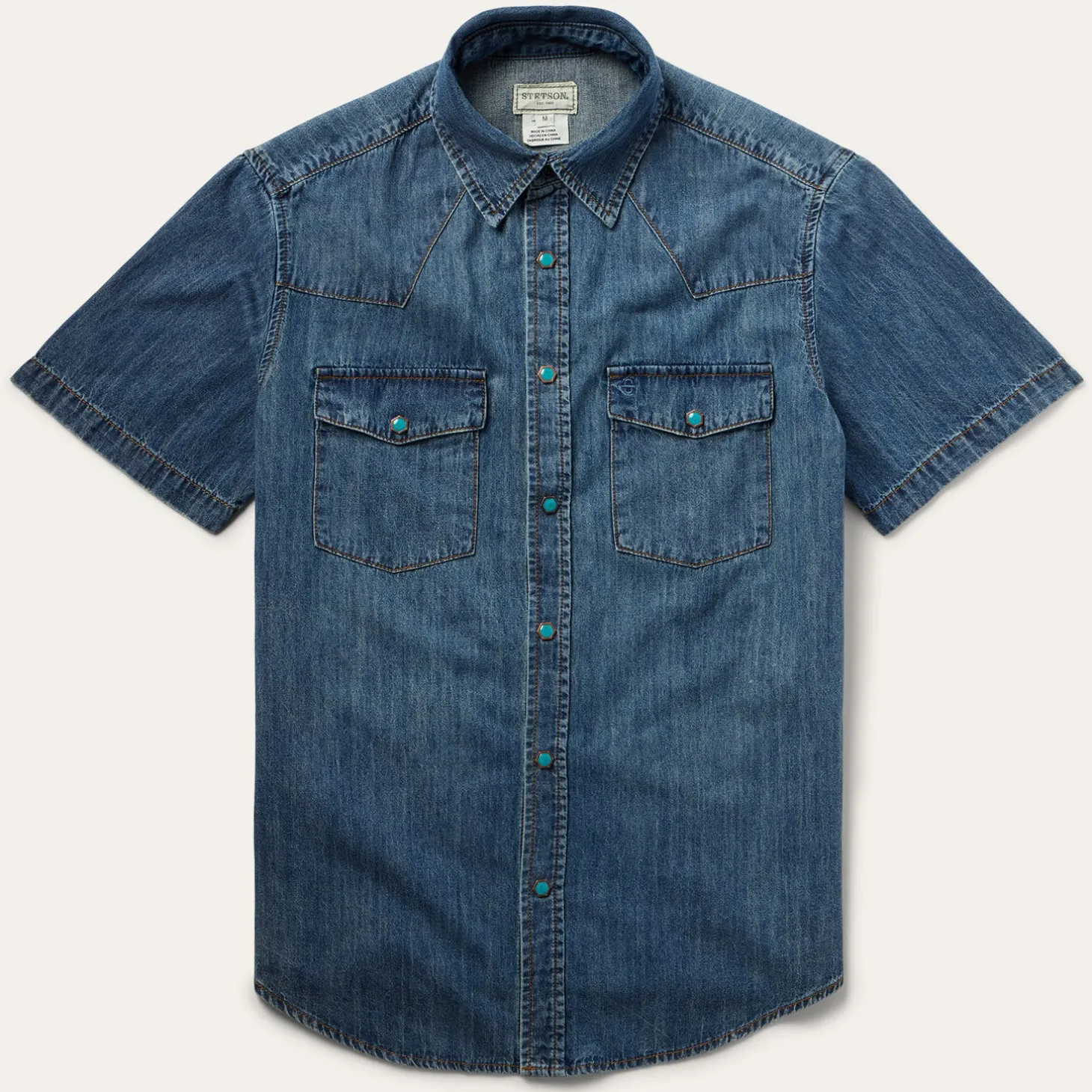 Turquoise Snap Short Sleeve Denim Shirt