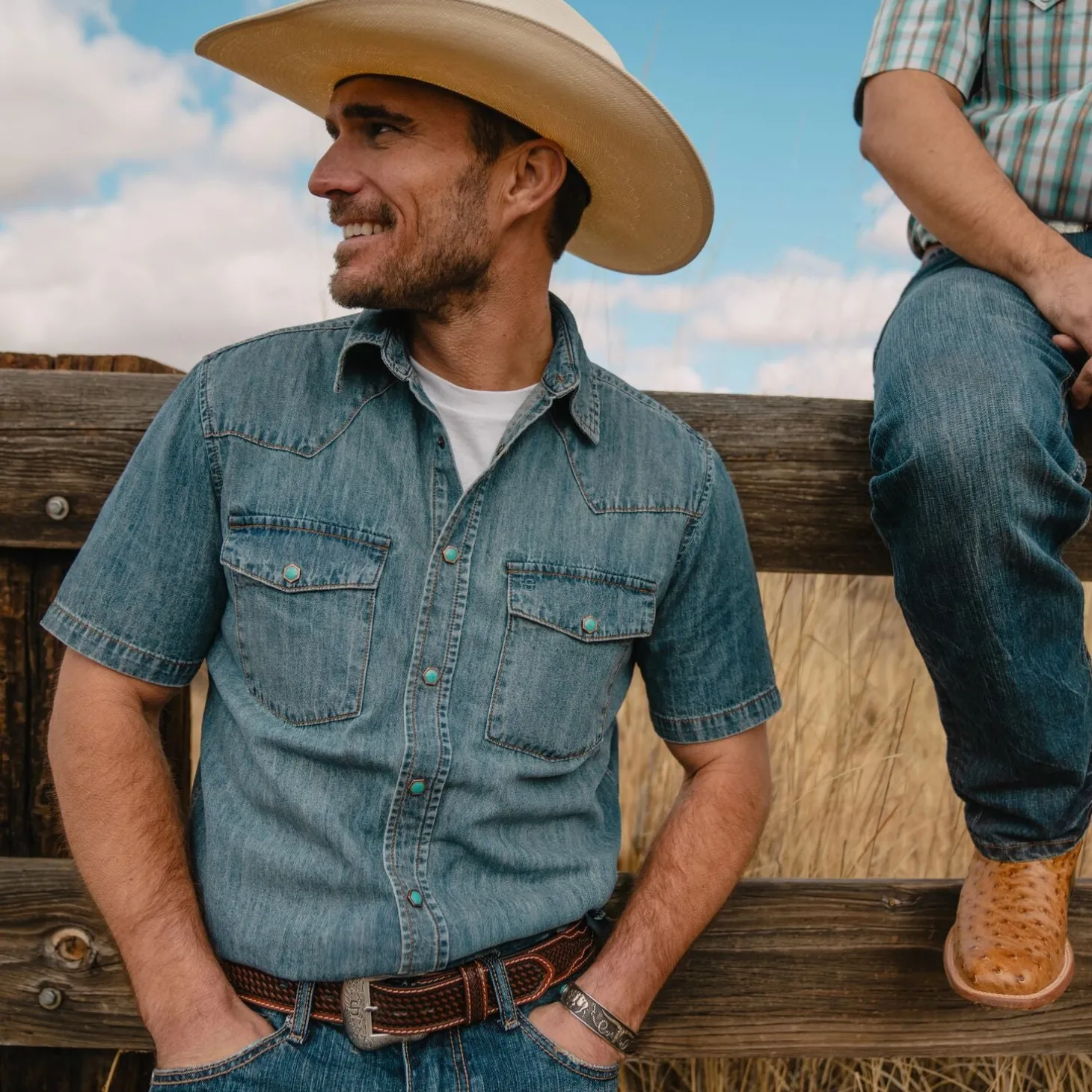 Turquoise Snap Short Sleeve Denim Shirt