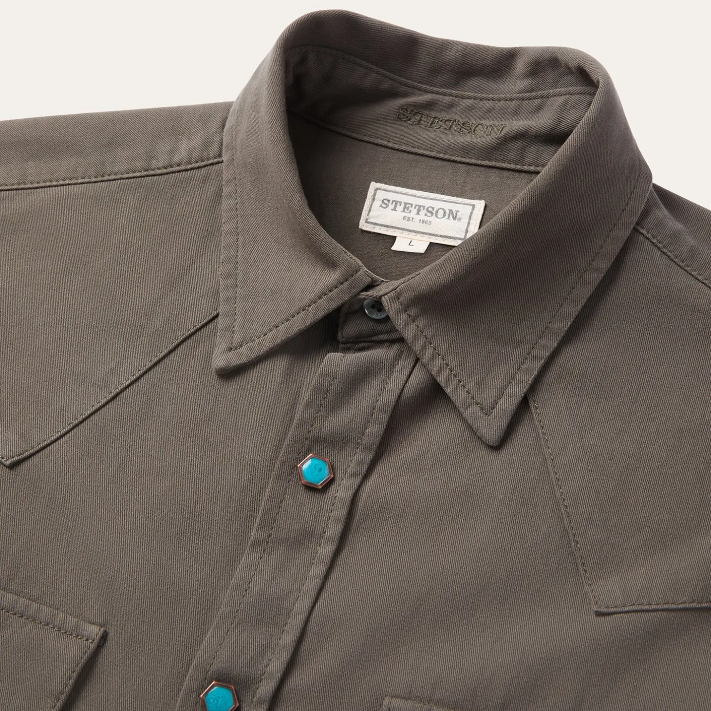 Turquoise Snap Twill Western Shirt