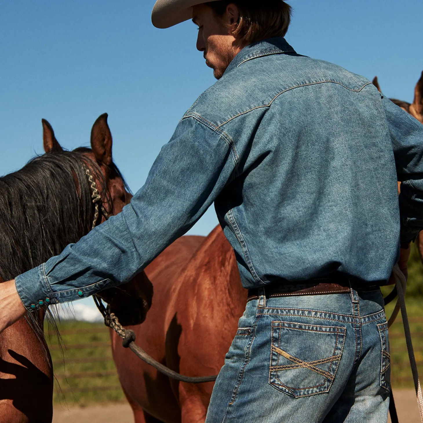 Turquoise Snap Western Denim Shirt