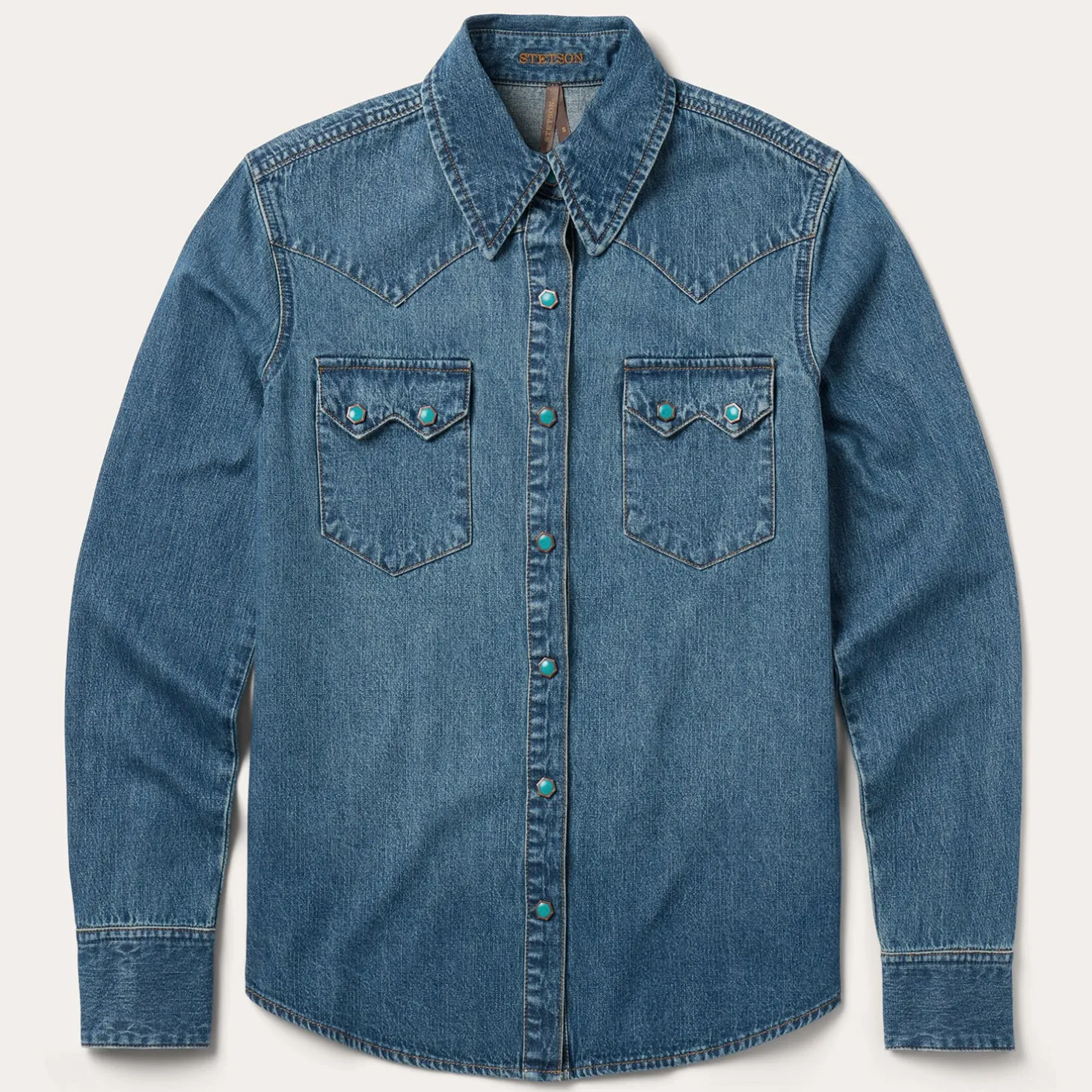 Turquoise Snap Western Denim Shirt