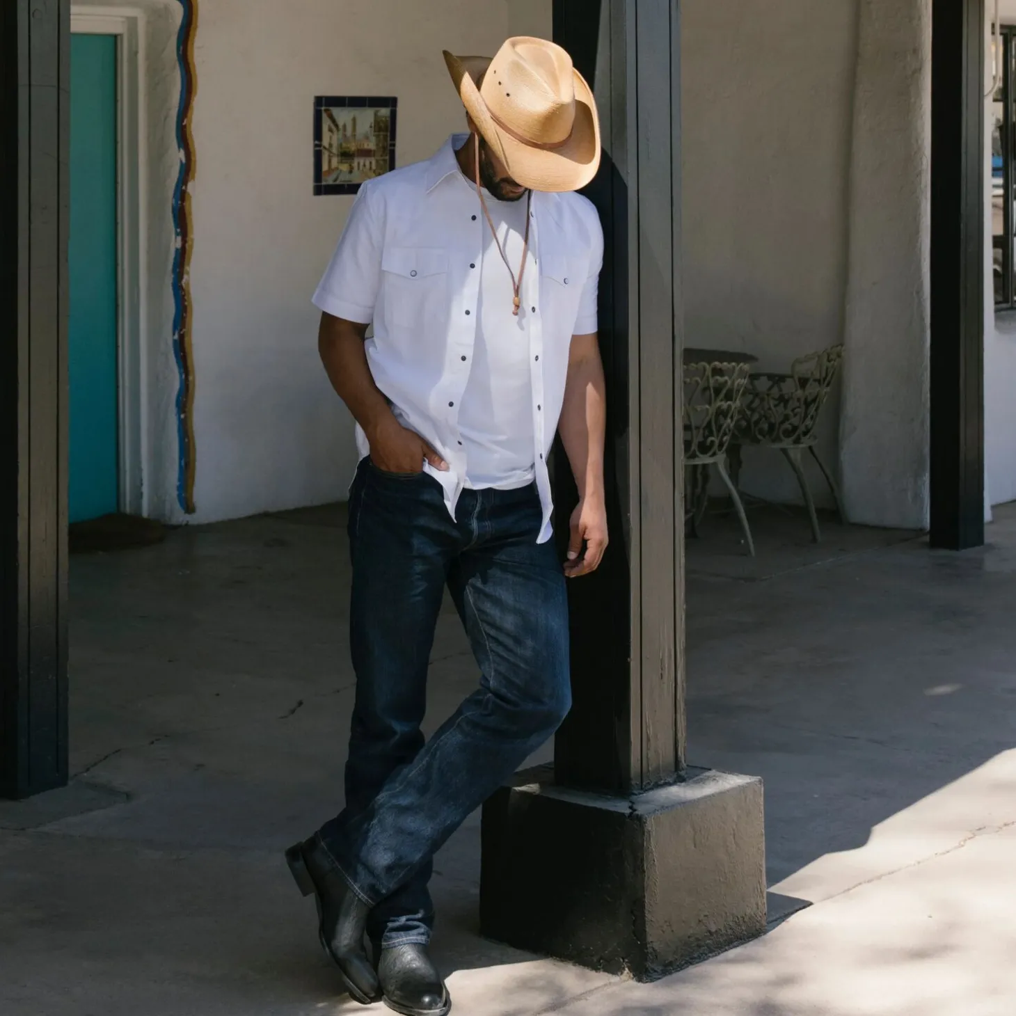 White Oxford Short Sleeve Western Shirt